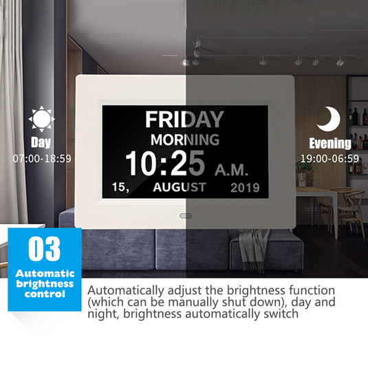 PORIYA 7/8‘’LED Dementia Digital Calendar Clock Alarm Day/Week/Month/Year Extra Large