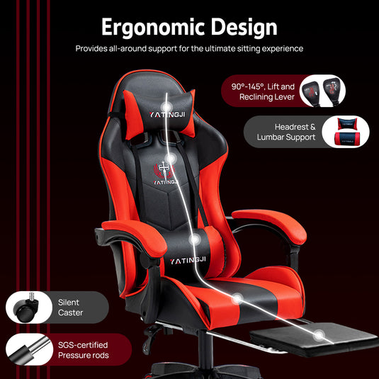 PORIYA Ergonomic Gaming Chair PU Home Office Reclining Computer Chair w/Footrest