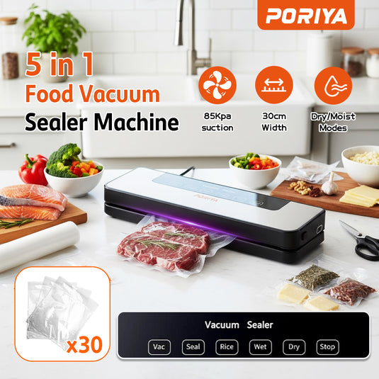 PORIYA Commercial Vacuum Sealer Machine Fresh Dry Wet Food Saver Storage With 30pc Bags