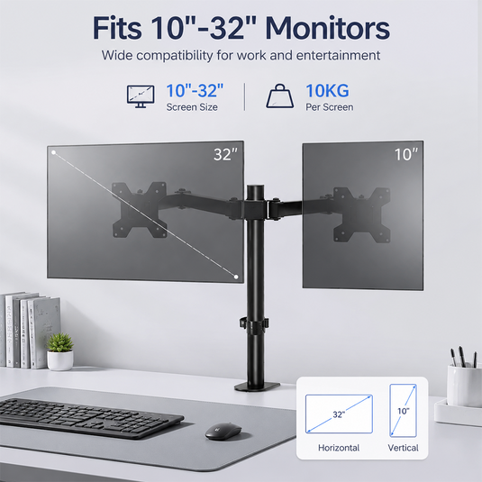 PORIYA Monitor Arm Dual Desk Mount 10-32'' Displays Screen Bracket Holder Black