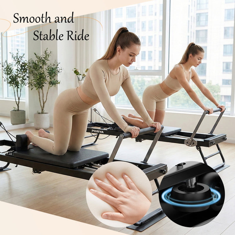 Load image into Gallery viewer, Foldable Pilates Reformer Workout Latex resistance Machine Exercise Yoga Black
