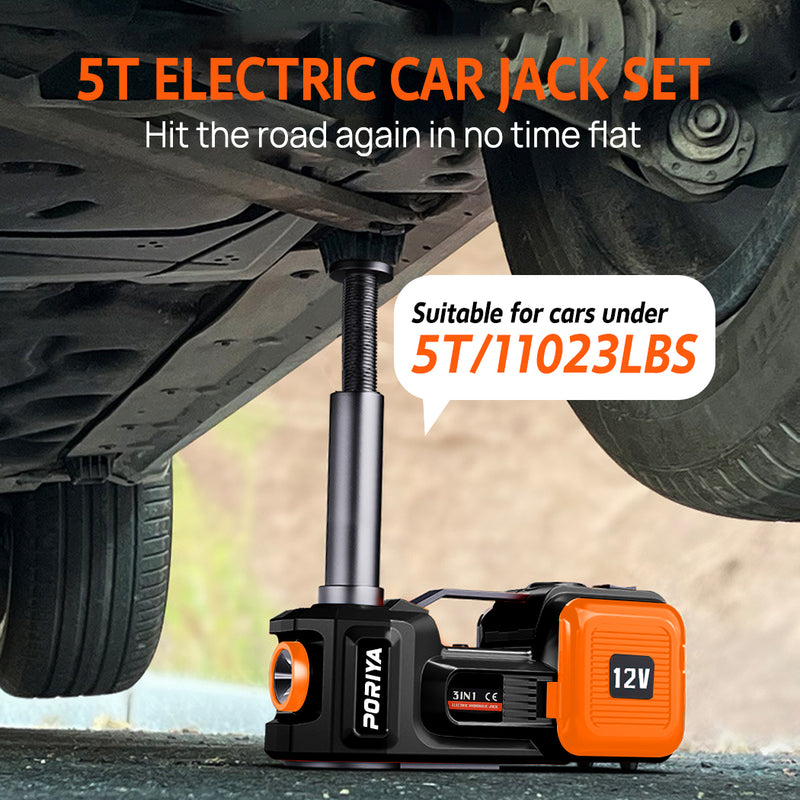 Load image into Gallery viewer, PORIYA  Electric Hydraulic Floor Jack 5Ton car 12V w/Impact Wrench Inflator Pump

