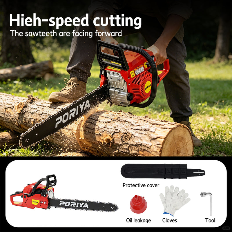 Load image into Gallery viewer, PORIYA 62cc Petrol Chainsaw Commercial 22" Bar Chain Saw E-Start Tree Pruning
