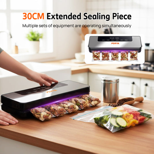 PORIYA Commercial Vacuum Sealer Machine Fresh Dry Wet Food Saver Storage With 30pc Bags