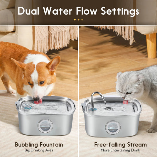 PORIYA 304 Stainless Steel Water Fountain Pet Dog Cat Drinking Dispenser Filter Feeder