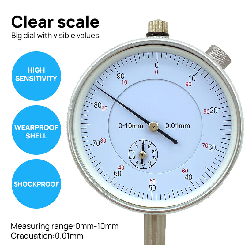 Load image into Gallery viewer, PORIYA 0-10mm Dial Indicator Gauge With Magnetic Base 60KG Pull 22 Indicator Point Set
