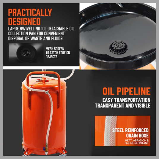PORIYA 80L Waste Oil Drainer Fluid Change Tank Oil Drain Container Air Operated Mobile