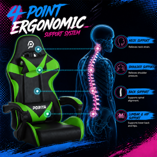 PORIYA Gaming Chair Home Office Computer Seat Racing PU Executive Recliner Chair Green
