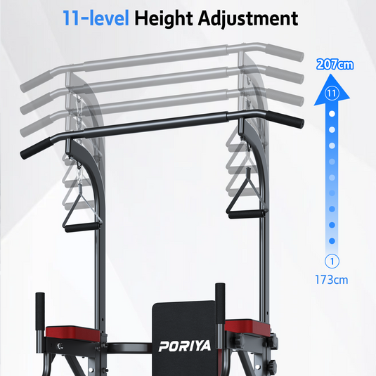PORIYA Foldable Power Tower Chin Up Station Push Pull Up Bar Knee Raise Weight Dip Gym