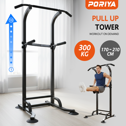 PORIYA Foldable Power Tower Chin Up Station Push Pull Up Bar Knee Raise Weight Dip Gym