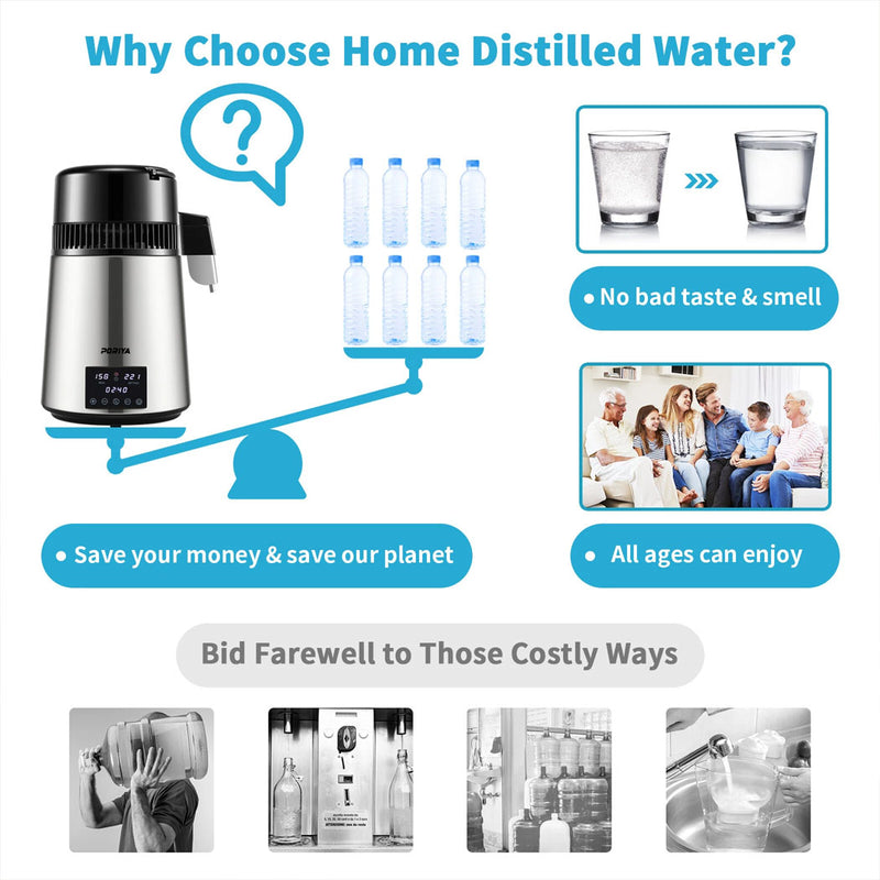 Load image into Gallery viewer, PORIYA 4L Stainless Steel Water Filter Distilled Pure Water Purifier Distiller
