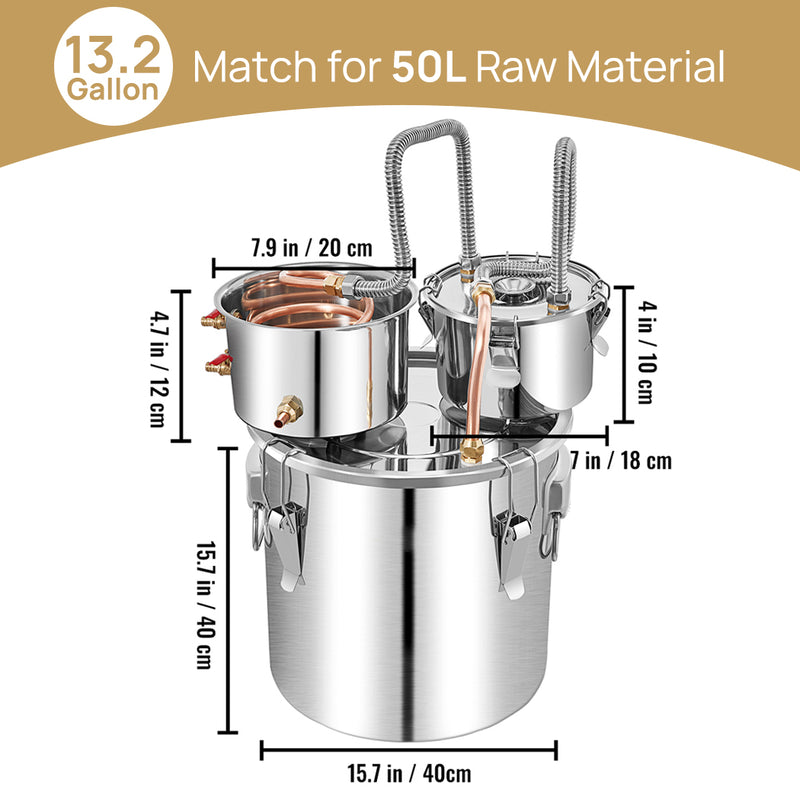 Load image into Gallery viewer, PORIYA Alcohol Distiler 12/19/30/50L Water Wine Brew Copper Coil Moonshinestill w/ Pump
