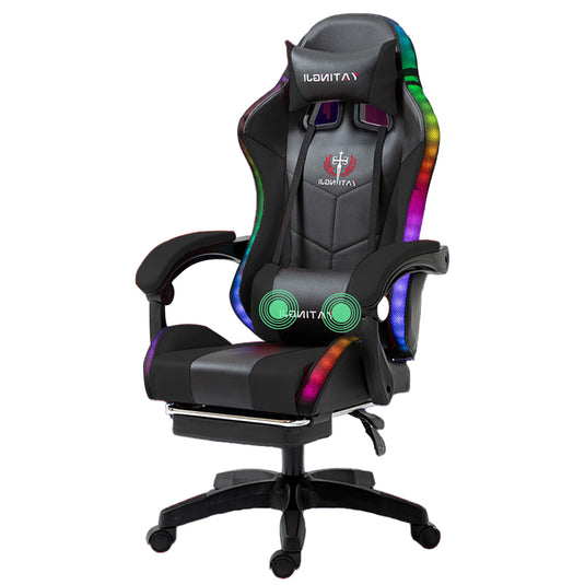 PORIYA Gaming Office Chairs 2-Points Massage Racing RGB LED Leather w/ Footrest