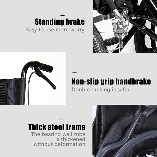 20" Foldable Wheelchair Park Brakes Lightweight Armrest Free Flip for Elderly