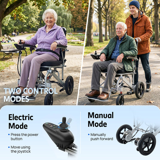 PORIYA 16.5KG Electric Wheelchair Lightweight Foldable Lithium Power Aluminium Portable