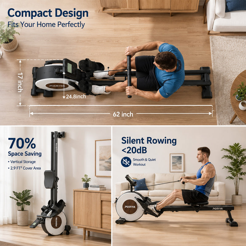 Load image into Gallery viewer, PORIYA Magnetic Rowing Machine 16 Levels of Quiet Resistance Workout Fullbody
