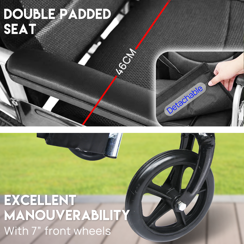 Load image into Gallery viewer, PORIYA 24" Lightweight Foldable Wheelchair 6-Level Recline w/ Dining table Safety Belt
