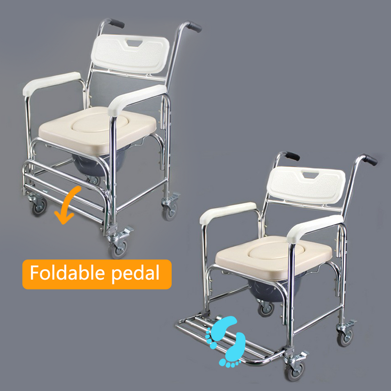 Load image into Gallery viewer, Mobile Shower Toilet Commode Wheelchair Aluminum Footrest Bathroom Beside
