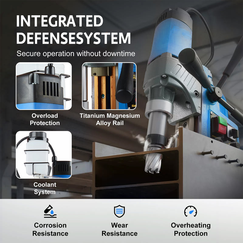 Load image into Gallery viewer, PORIYA Magnetic Drill 1550W 2922lbf/13000N Portable Mag Drill Press 850RPM 6 Bits Blue
