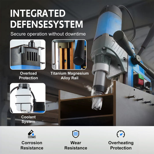 PORIYA Magnetic Drill 1550W 2922lbf/13000N Portable Mag Drill Press 850RPM 6 Bits Blue