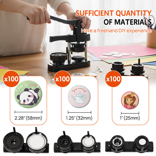 PORIYA 3-in-1 Button Maker Machine 25/32/58mm Pin Badge Maker 300 Button Parts