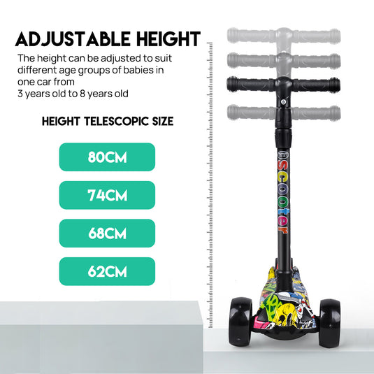 PORIYA Foldable Kids Scooter Adjustable Height Flashing LED Lights 3 Wheels Kick Push