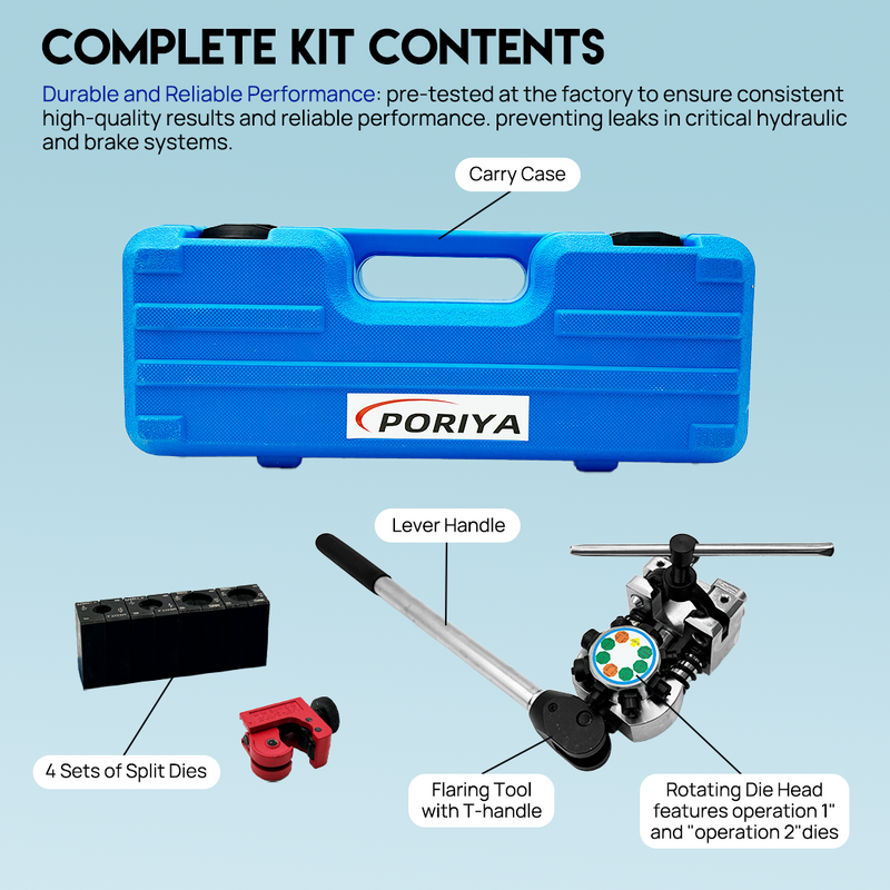 Load image into Gallery viewer, PORIYA Brake Pipe Line Flaring Tool Kit for 3/16"~3/8" Stainless Steel Tube 45°
