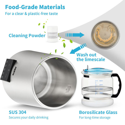 PORIYA 4L Stainless Steel Water Filter Distilled Pure Water Purifier Distiller