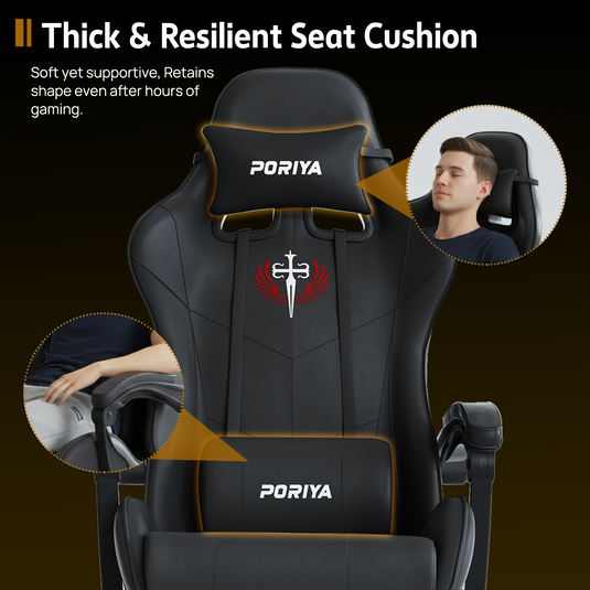 PORIYA Ergonomic Gaming Chair PU Home Office Reclining Computer Chair w/Footrest