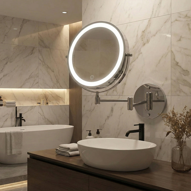 Load image into Gallery viewer, PORIYA 8" Makeup Mirror 1X/10X Magnifying 360° Rotate Extendable Mirror 54 LEDs Mirror
