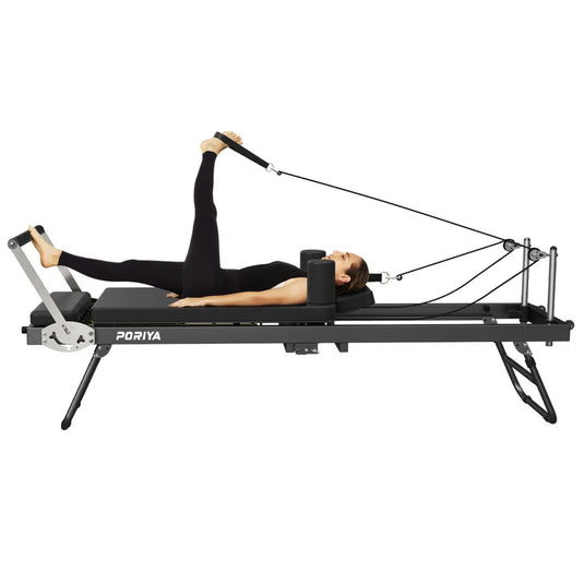 Foldable Pilates Reformer Workout Latex resistance Machine Exercise Yoga Black
