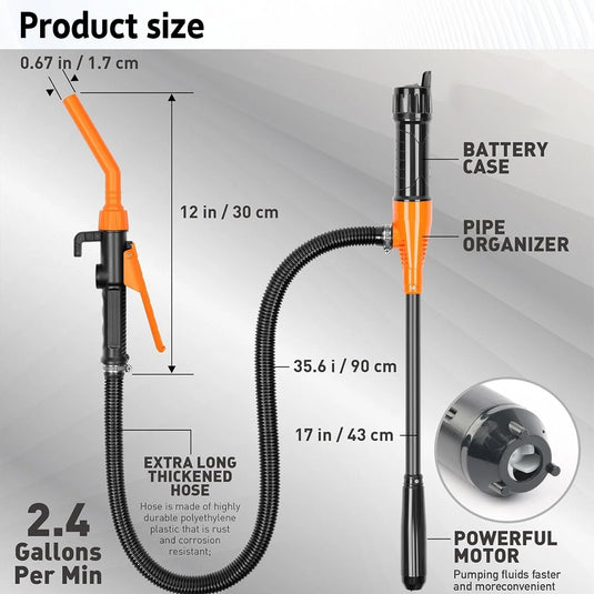 PORIYA 2.4 Gallons Electric Syphon Pump Battery Operated Petrol Oil Water Fuel Transfer
