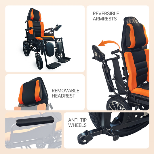 PORIYA Electric Wheelchair Foldable Long Range Recline Wheelchair w/ Headrest
