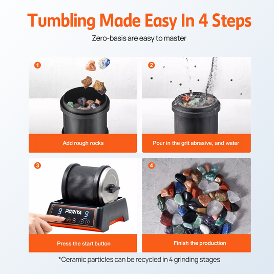 PORIYA Rock Tumbler Machine Kit Rock Polisher 9 Speeds 9-Day Timer with Grits