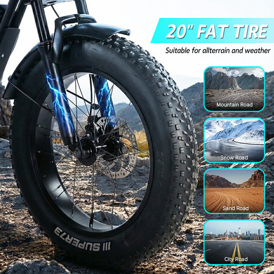 PORIYA 2000W 80KM 60KM/H Electric Bike Mountain Bicycle E-Bike 20“ off Road Traveling