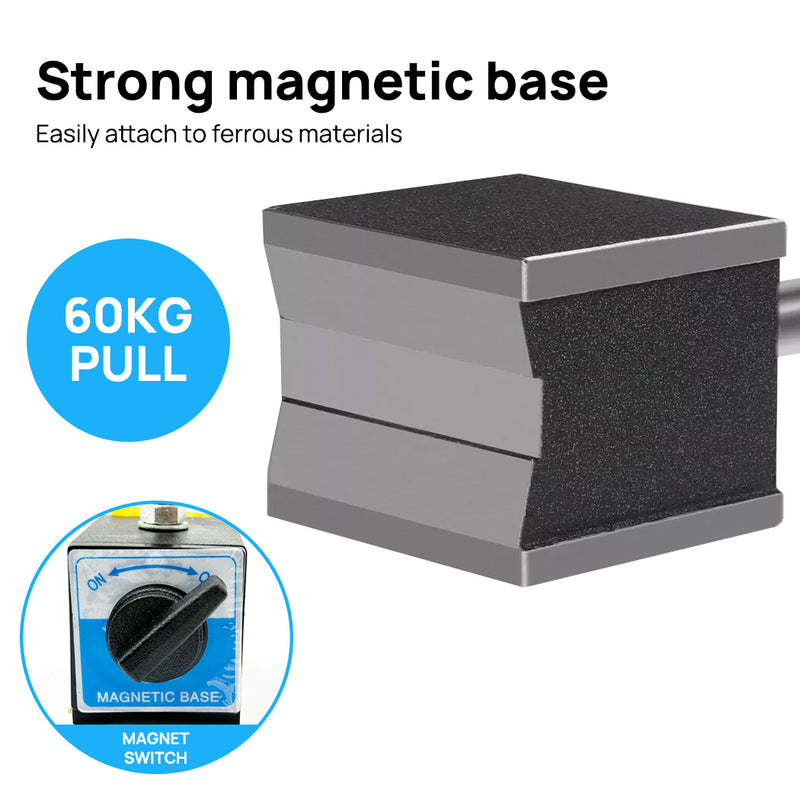 Load image into Gallery viewer, PORIYA 0-10mm Dial Indicator Gauge With Magnetic Base 60KG Pull 22 Indicator Point Set
