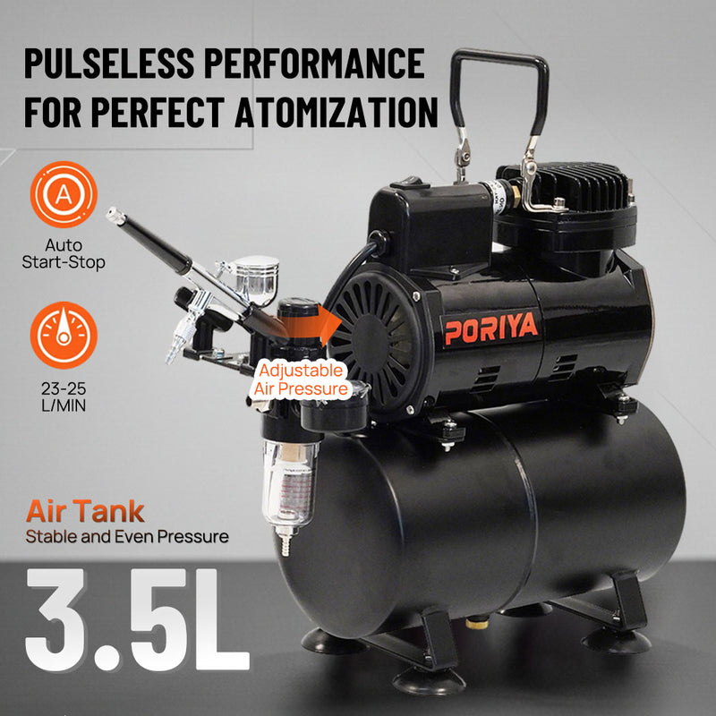 Load image into Gallery viewer, PORIYA Airbrush Compressor W/ 3L Air Tank Dual Action Paint Airbrush Spray Gun Nail Set
