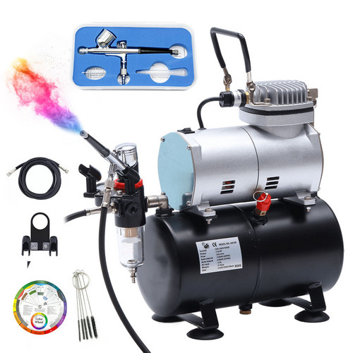 PORIYA Airbrush Compressor W/ 3L Air Tank Dual Action Paint Airbrush Spray Gun Nail Set