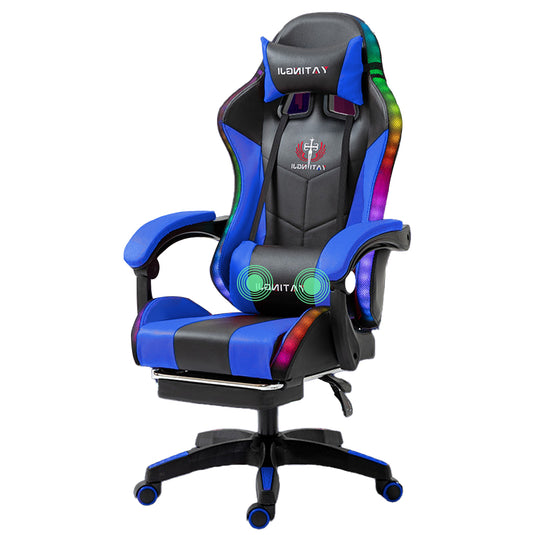 PORIYA Gaming Office Chairs 2-Points Massage Racing RGB LED Leather w/ Footrest