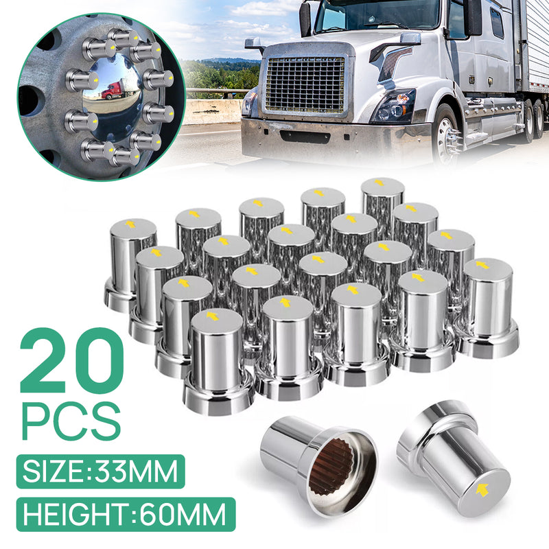Load image into Gallery viewer, PORIYA Chrome 20PCS X 33mm Safety Arrow Chrome ABS Wheel Nut Covers Caps For Trucks Bus
