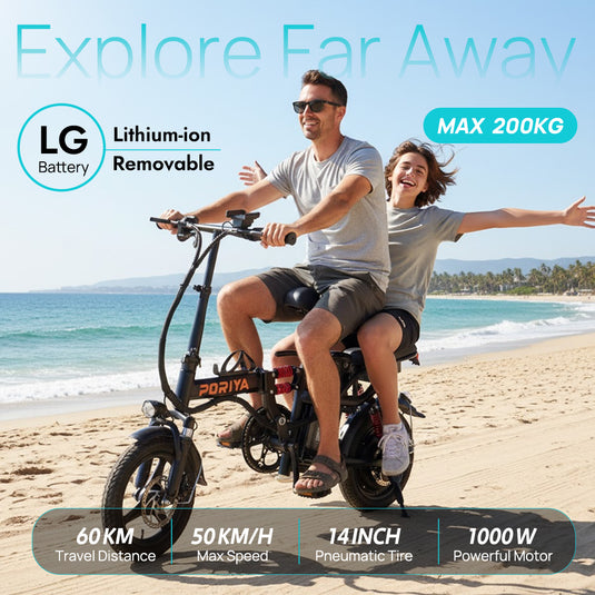 PORIYA Foldable Electric Bicycle 1000W 50KM/H Portable Commuter Travel Bicycle E Bike 48V