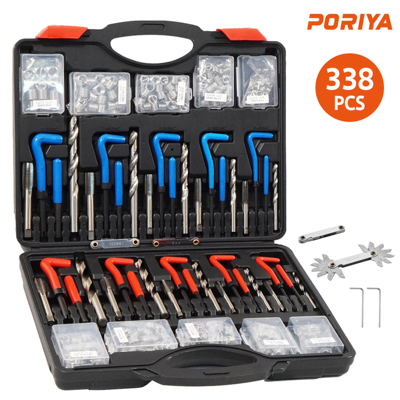 Load image into Gallery viewer, PORIYA Metric Thread Repair Insert Kit Helicoil Coil Tool M5/M6/M8/M10/M12 131/338pcs
