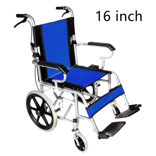 16" Foldable Wheelchair Park Brakes Lightweight Soft for Elderly and Disabled