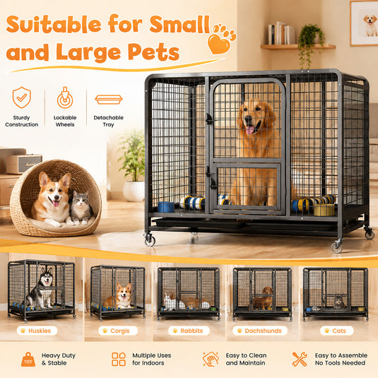 PORIYA Dog Cage Crate Large Kennel Pet Cage Cat Puppy Metal Cage 36" Playpen 4 Rounds