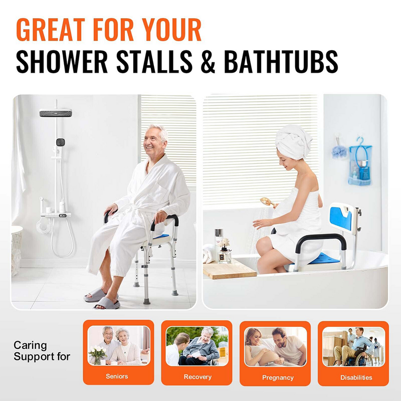 Load image into Gallery viewer, Shower Chair Bath Bench Arms Back for Inside Tub Adjustable Height 400lbs
