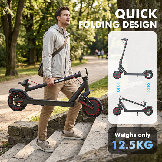 PORIYA Portable Electric Scooter 900W 40KM/H 50KM Foldable E Bike w/ Shock Absorption