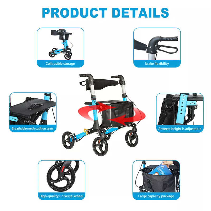 Load image into Gallery viewer, Rollator Walker Aluminium Foldable Walking Frame Mobility Aid Rollator 4 Wheels
