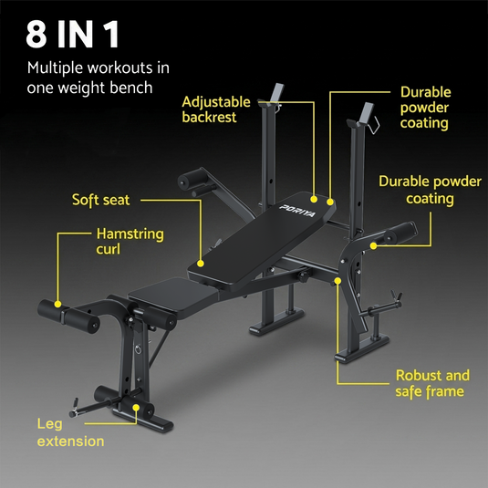 PORIYA Weight Bench Fitness Bench Adjustable Bench Press 8-In-1 Gym Equipment