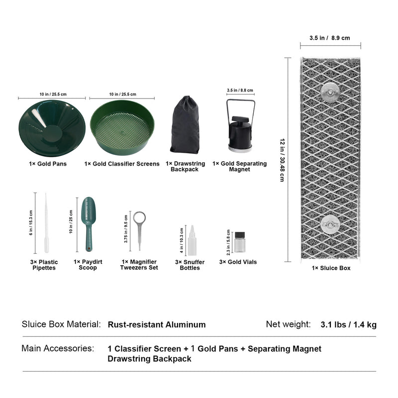 Load image into Gallery viewer, PORIYA Gold Panning Kit With Sluice Box 12" Aluminum Gold Mining Equipment 16 PC

