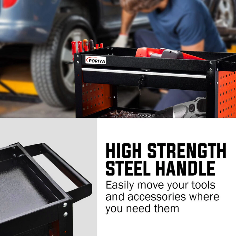 Load image into Gallery viewer, PORIYA Tool Trolley Cart Workshop Trolly on Wheels Work Mechanic Mobile Drawer
